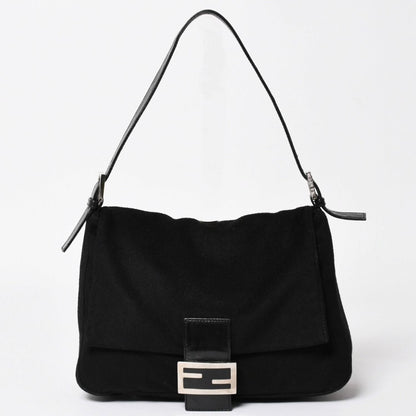 Fendi Mamma Baguette Handbag Cotton Jersey Black Silver