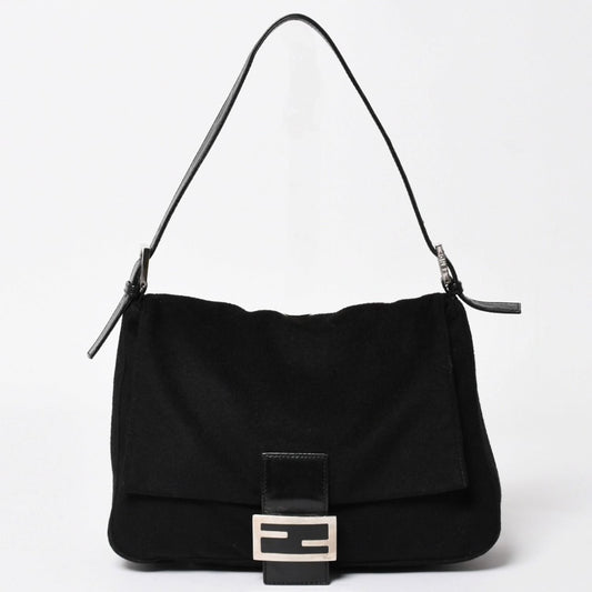 Fendi Mamma Baguette Handbag Cotton Jersey Black Silver
