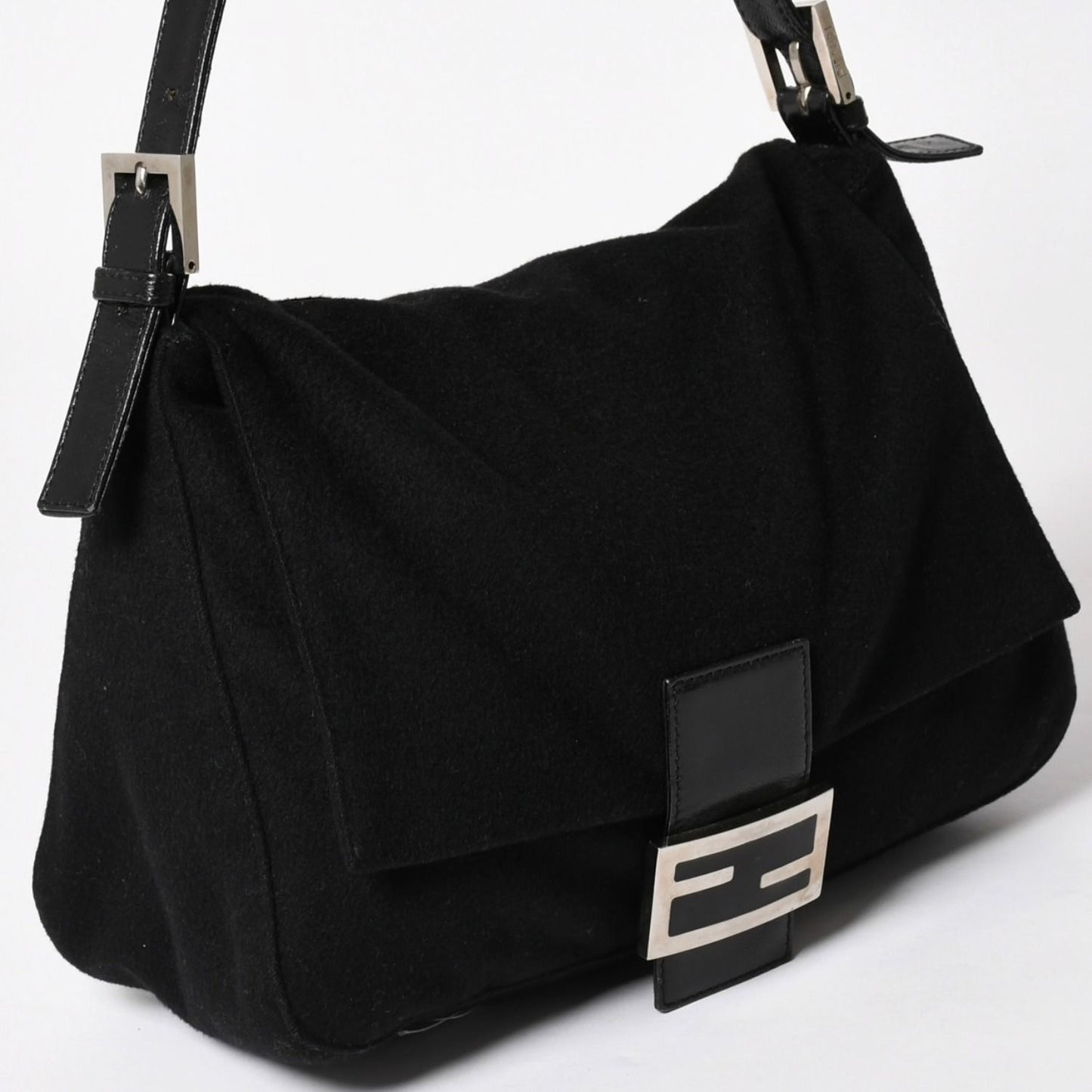 Fendi Mamma Baguette Handbag Cotton Jersey Black Silver — view 3