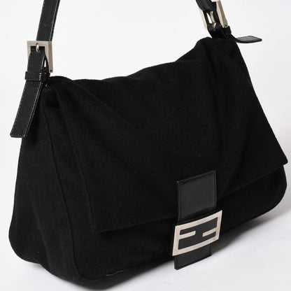 Fendi Mamma Baguette Handbag Cotton Jersey Black Silver — view 3