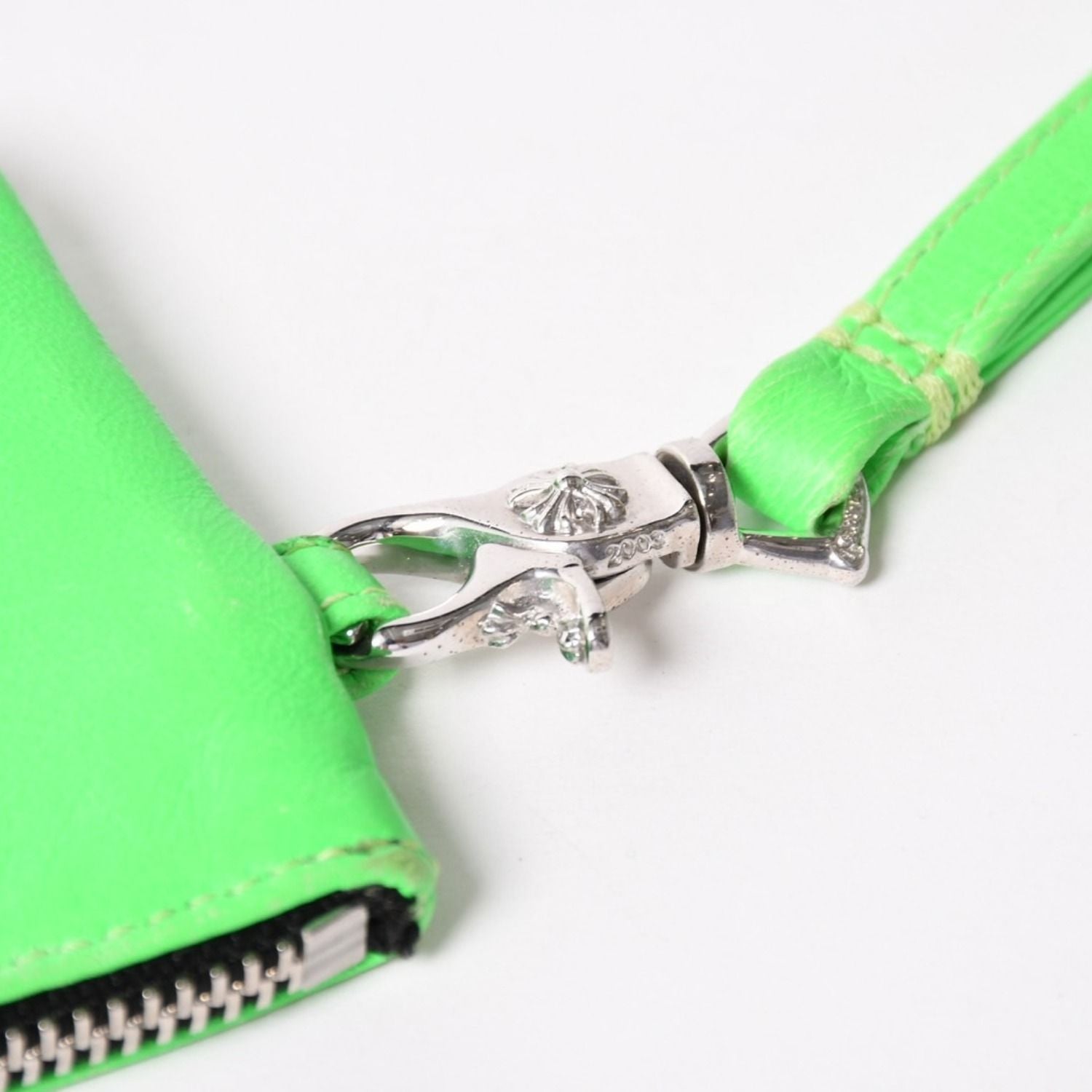 Chrome Hearts Zipper Change Purse Neon Green Leather 925 Sterling Silver Dagger — view 8