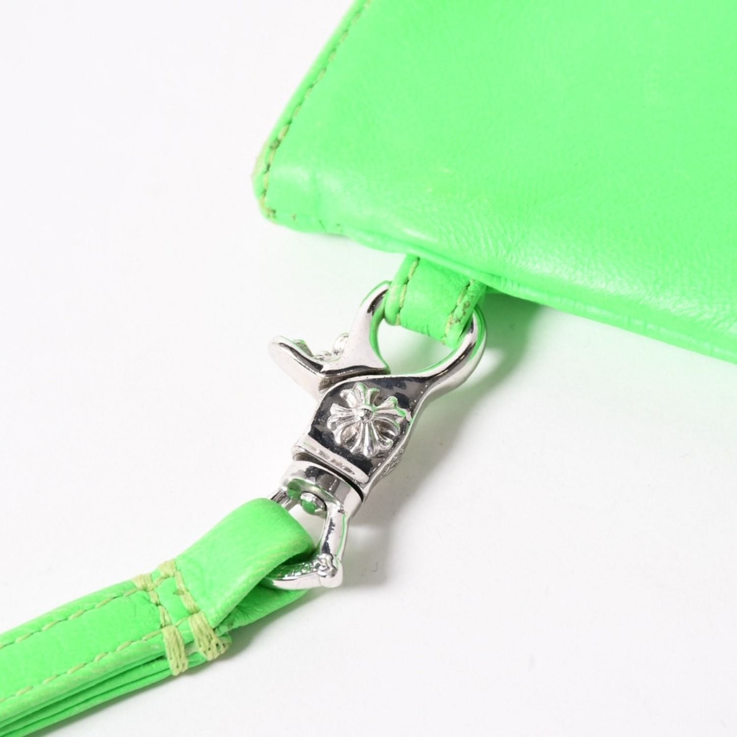 Chrome Hearts Zipper Change Purse Neon Green Leather 925 Sterling Silver Dagger — view 7