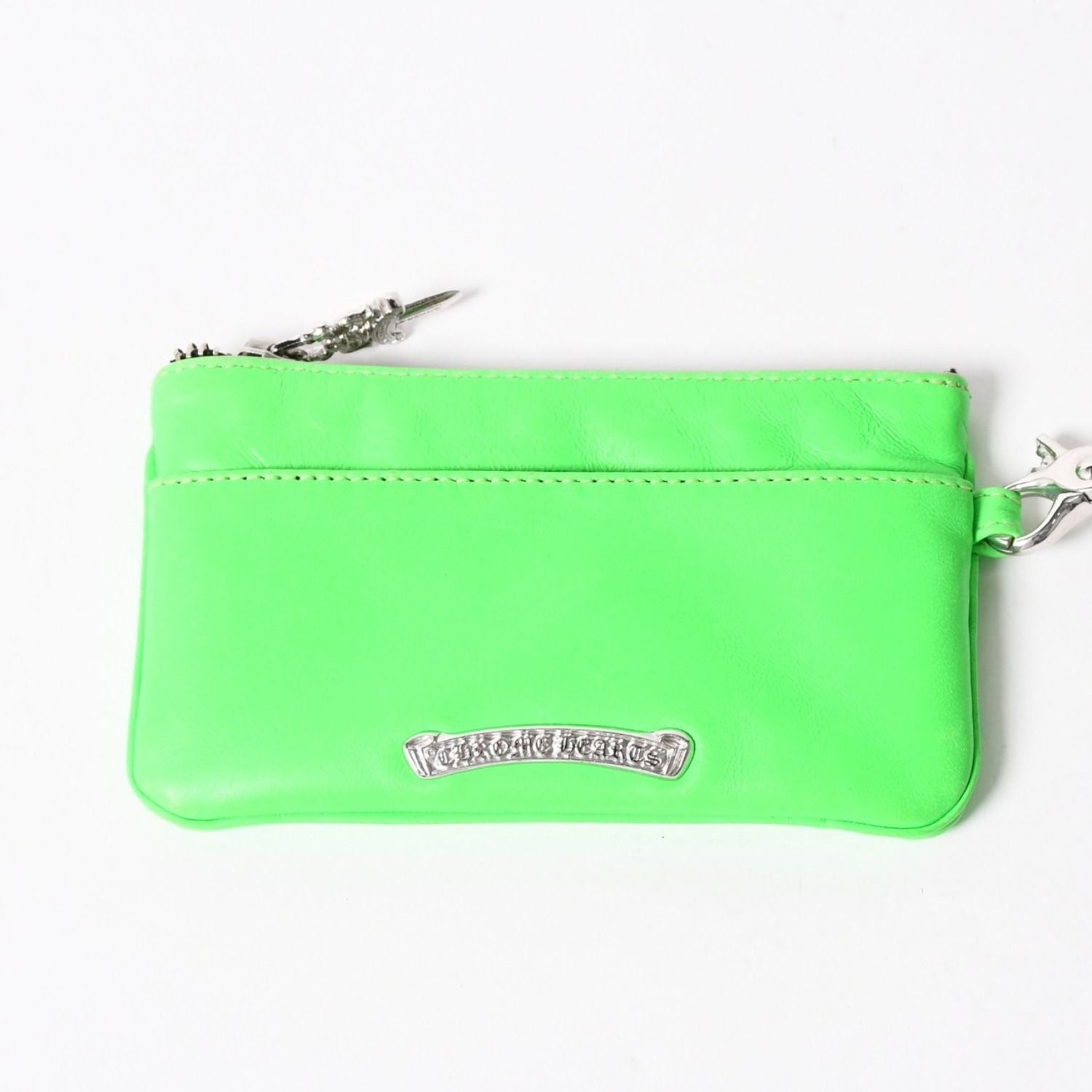 Chrome Hearts Zipper Change Purse Neon Green Leather 925 Sterling Silver Dagger — view 3