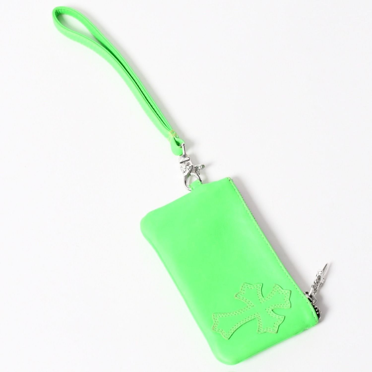 Chrome Hearts Zipper Change Purse Neon Green Leather 925 Sterling Silver Dagger — view 4