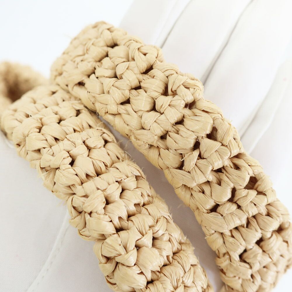 Prada Ten Crochet Tote Bag Raffia Natural Triangle Logo Basket — view 8
