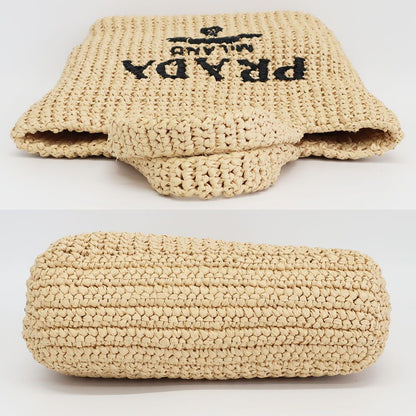 Prada Ten Crochet Tote Bag Raffia Natural Triangle Logo Basket — view 3