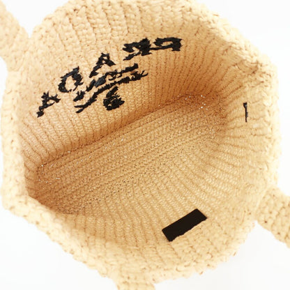 Prada Ten Crochet Tote Bag Raffia Natural Triangle Logo Basket — view 6