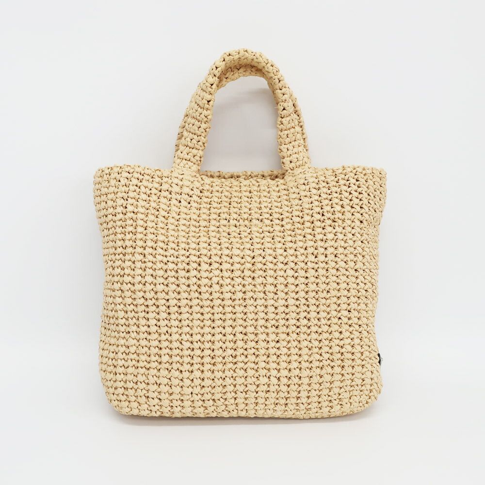 Prada Ten Crochet Tote Bag Raffia Natural Triangle Logo Basket — view 2