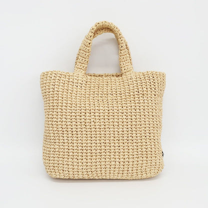 Prada Ten Crochet Tote Bag Raffia Natural Triangle Logo Basket — view 2