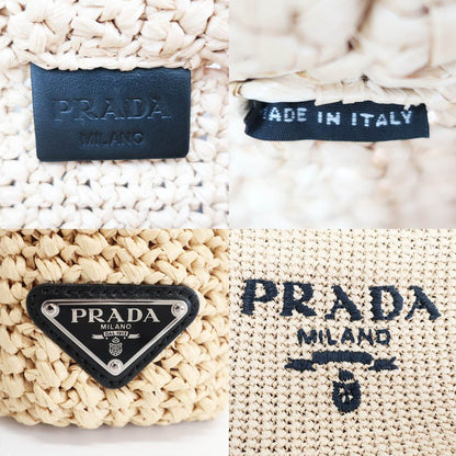 Prada Ten Crochet Tote Bag Raffia Natural Triangle Logo Basket — view 7
