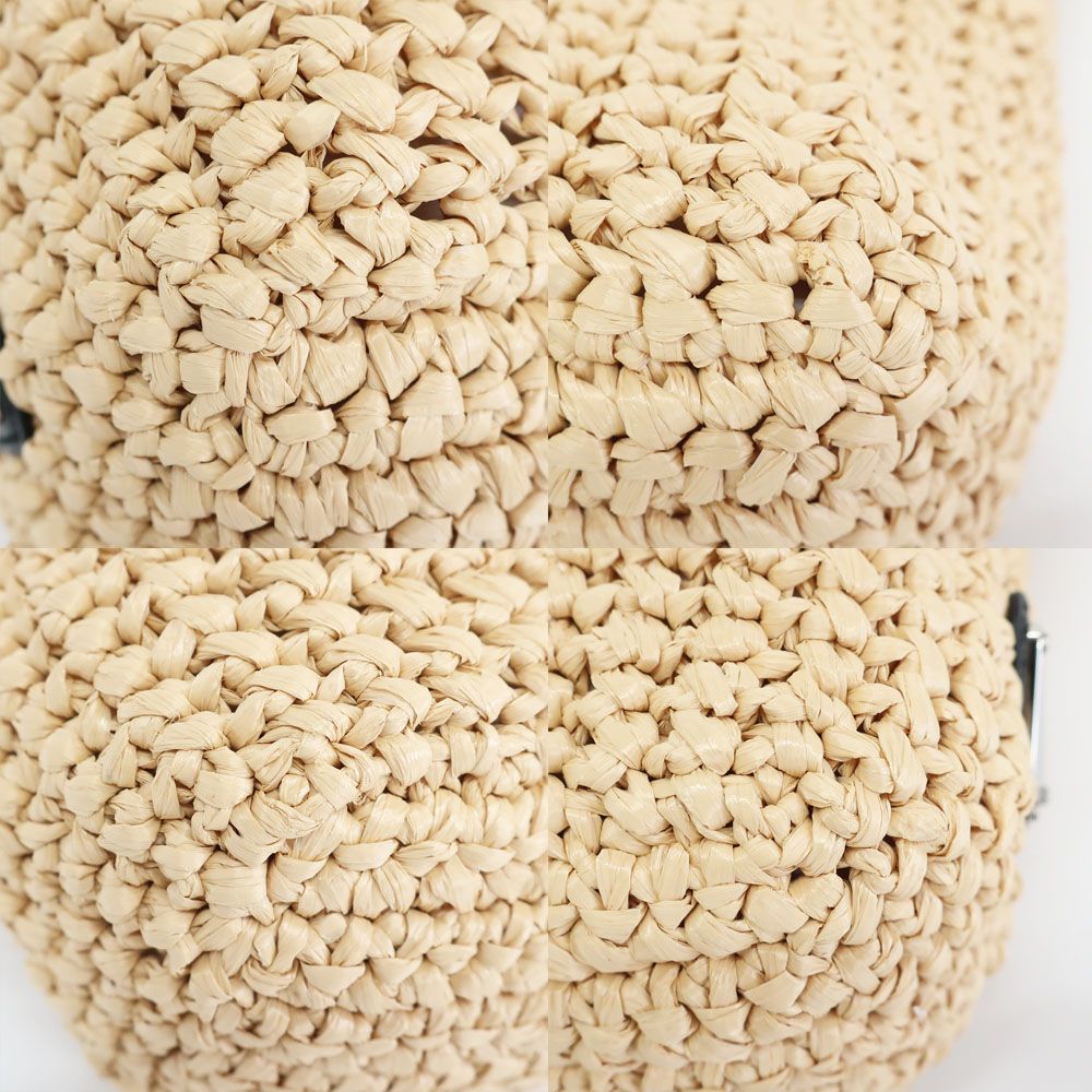 Prada Ten Crochet Tote Bag Raffia Natural Triangle Logo Basket — view 5