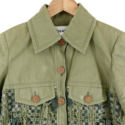 Chanel AW Military Jacket Cotton Khaki Coco Buttons 36 — view 4