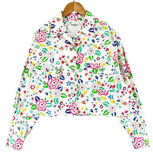 Chanel All Over Print SS Spring Summer Long Sleeve Shirt Cotton Multicolor 40