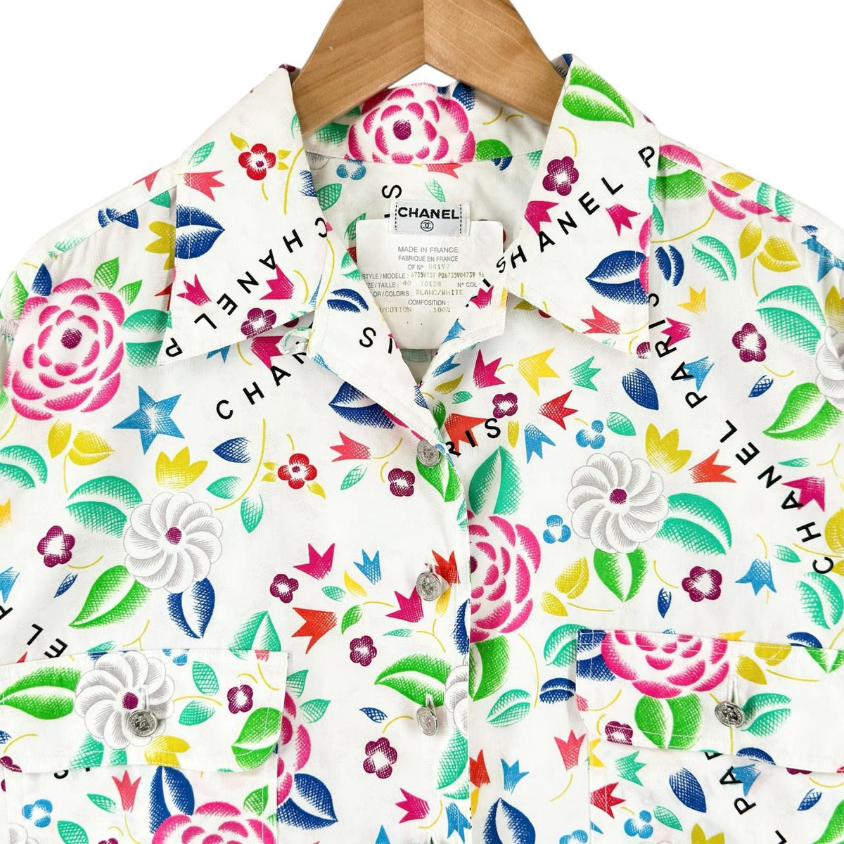 Chanel All Over Print SS Spring Summer Long Sleeve Shirt Cotton Multicolor 40 — view 3