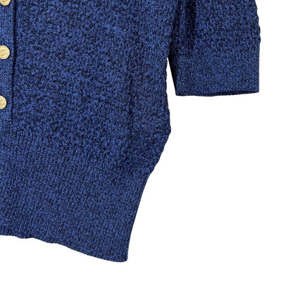 Chanel SS Short Sleeve Knit Silk Blue CC Logo Button Sweater 38 — view 4
