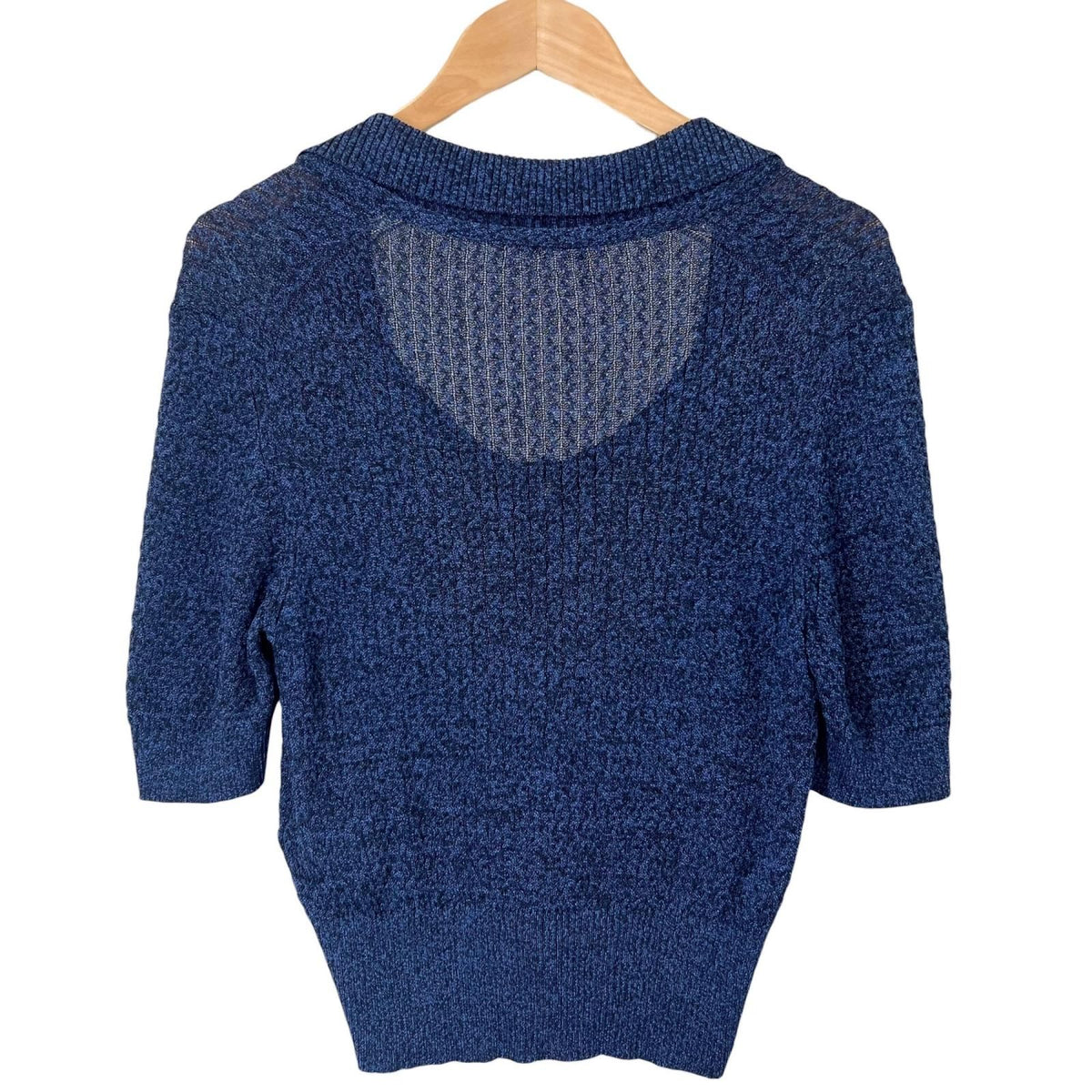 Chanel SS Short Sleeve Knit Silk Blue CC Logo Button Sweater 38 — view 2