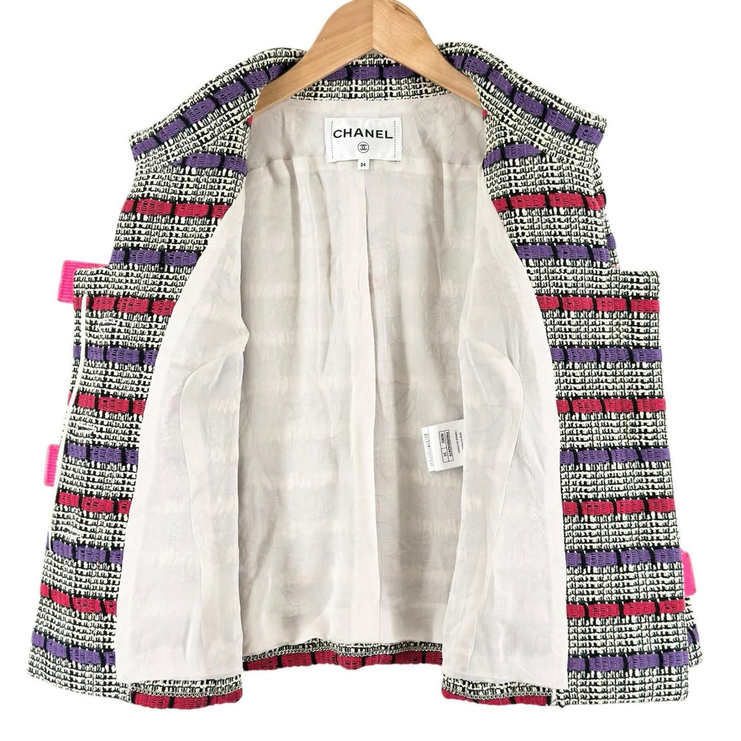 Chanel Border AW Collarless Jacket Cotton Multicolor 34 — view 3