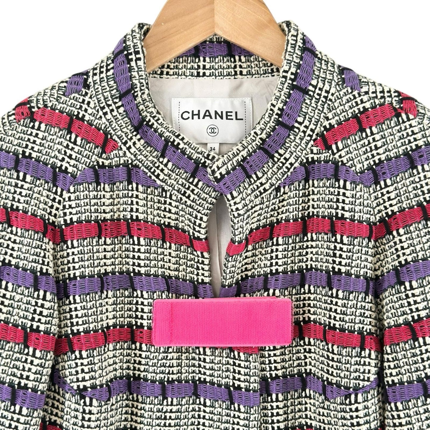 Chanel Border AW Collarless Jacket Cotton Multicolor 34 — view 4