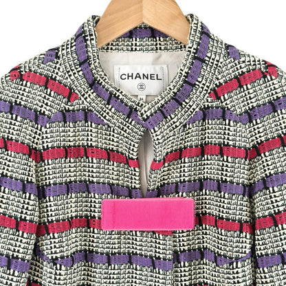 Chanel Border AW Collarless Jacket Cotton Multicolor 34 — view 4