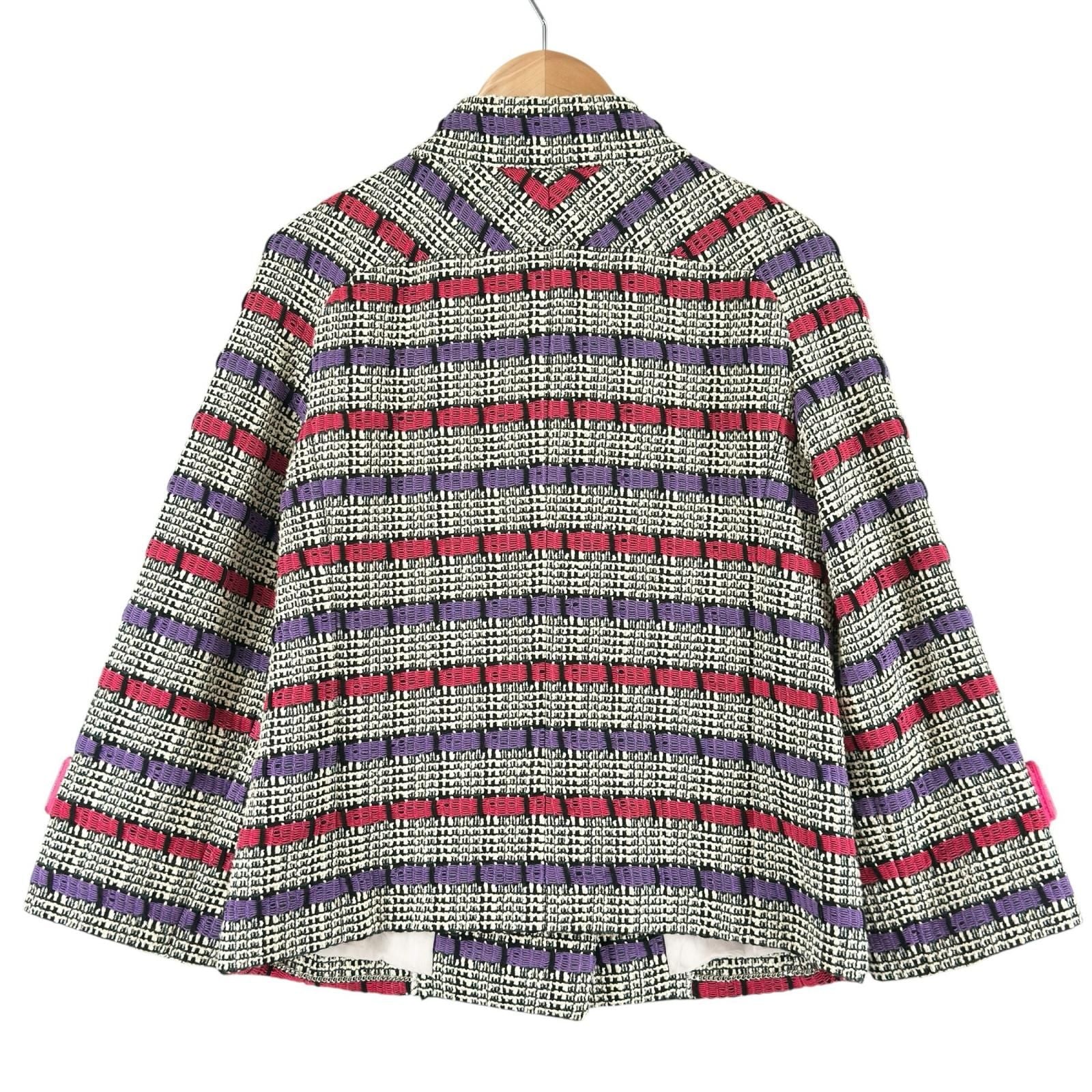 Chanel Border AW Collarless Jacket Cotton Multicolor 34 — view 2