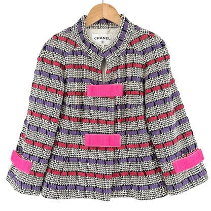 Chanel Border AW Collarless Jacket Cotton Multicolor 34