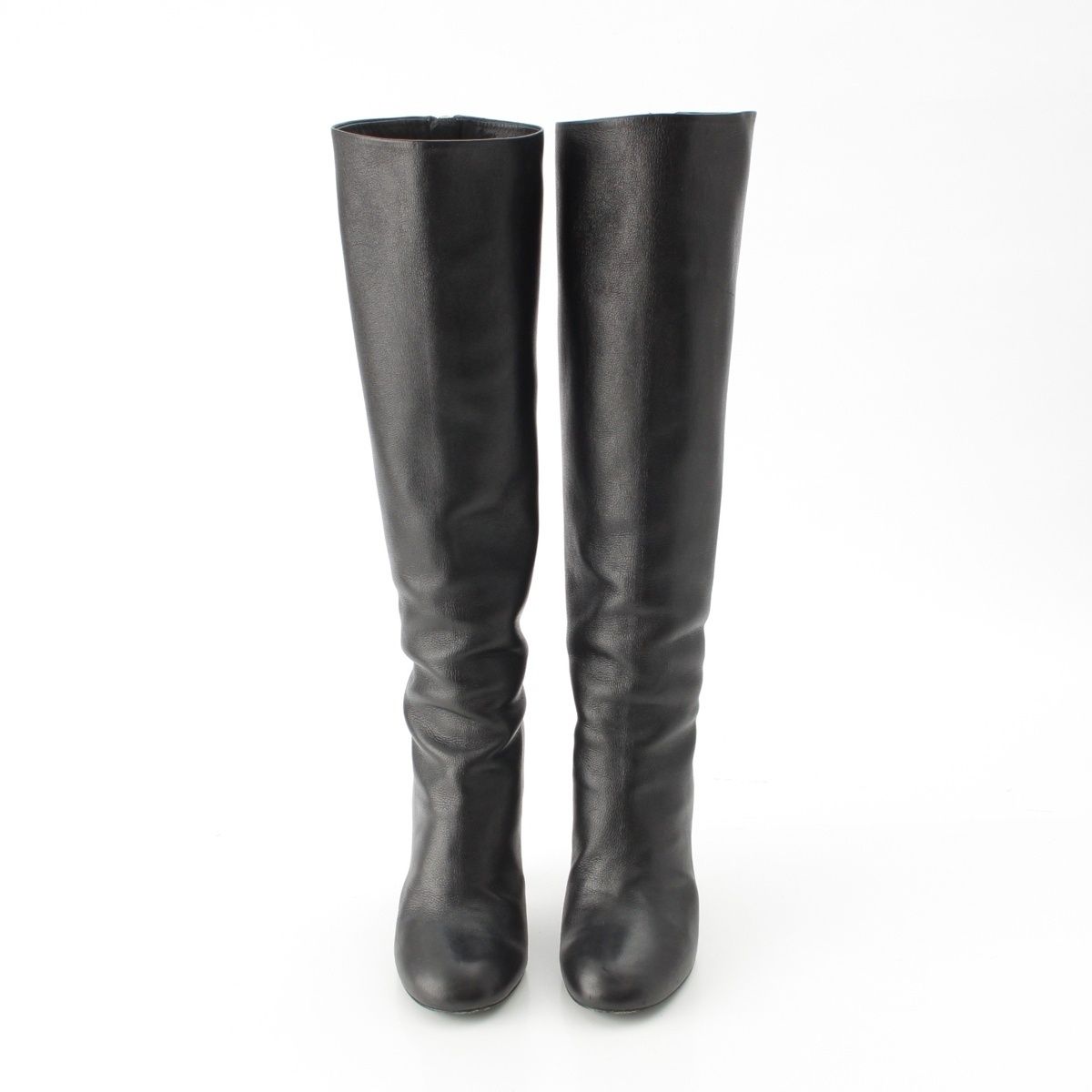 Chanel Leather Pearl Heels Long Boots Black 36.5C — view 2
