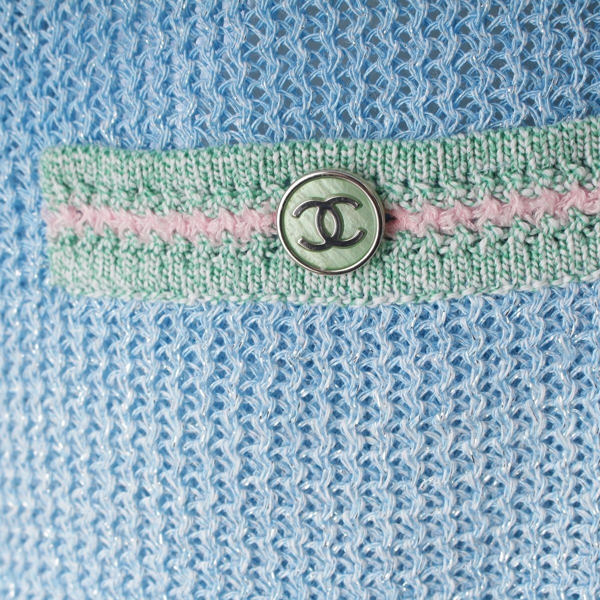 Chanel Linen Coco Button 4 Pocket Long Cardigan Light Blue 38 — view 7