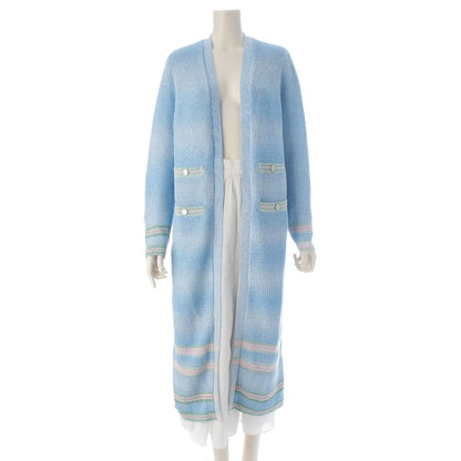 Chanel Linen Coco Button 4 Pocket Long Cardigan Light Blue 38