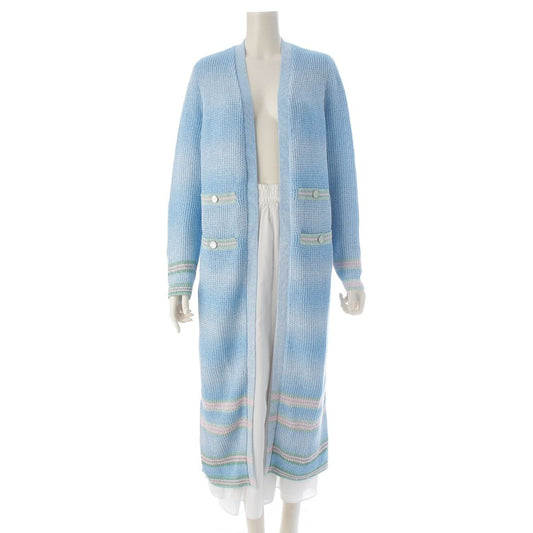 Chanel Linen Coco Button 4 Pocket Long Cardigan Light Blue 38