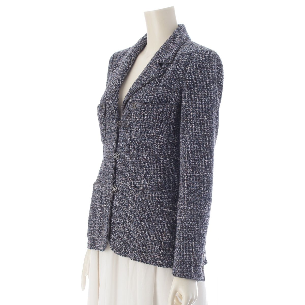 Chanel CC Logo Tweed Jacket Blue Pink 38 — view 2