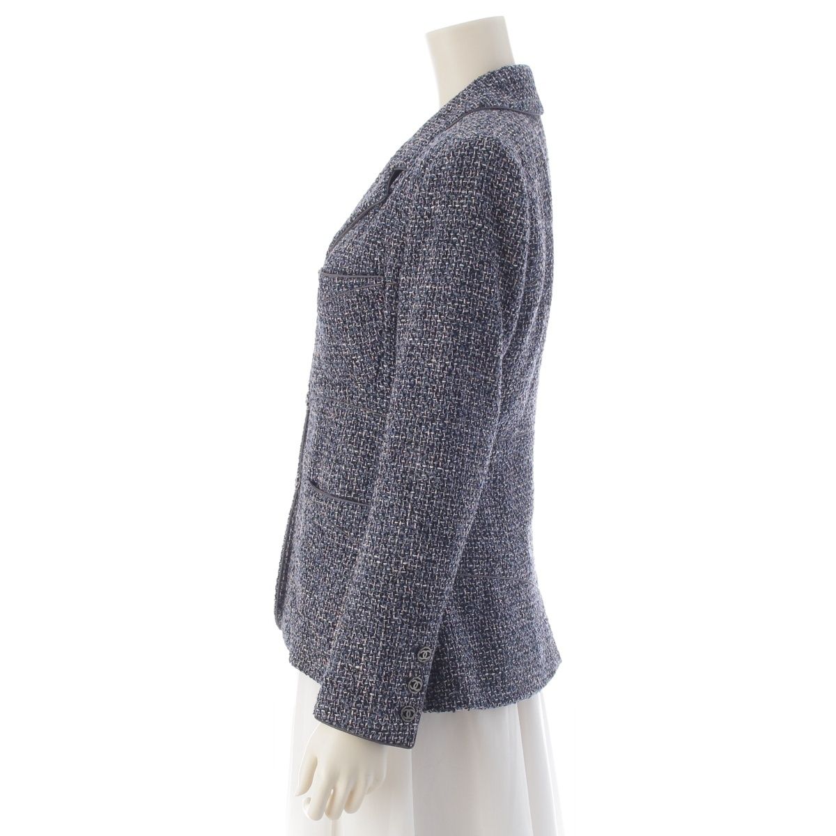 Chanel CC Logo Tweed Jacket Blue Pink 38 — view 3