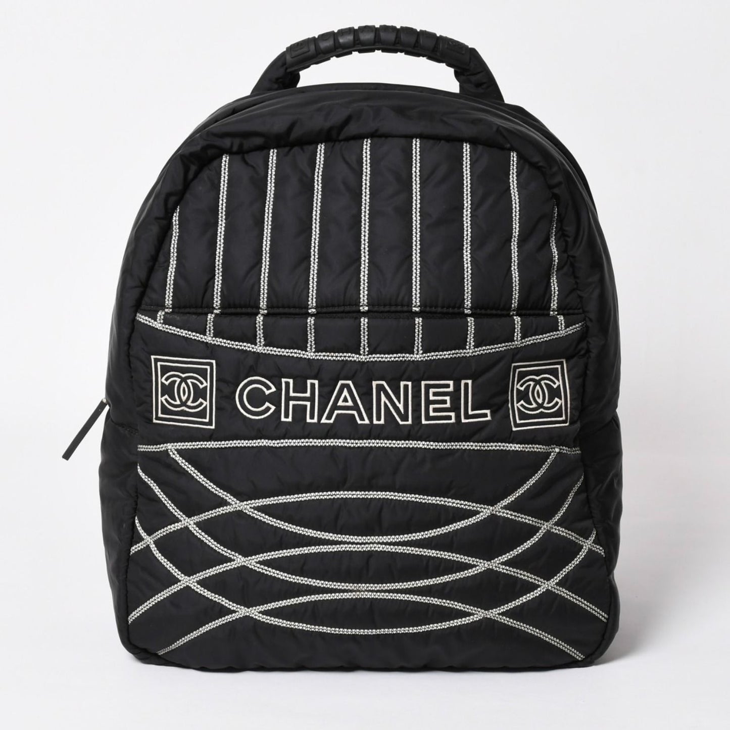 Chanel Sports Line Backpack CC Logo Nylon Stitch Black White