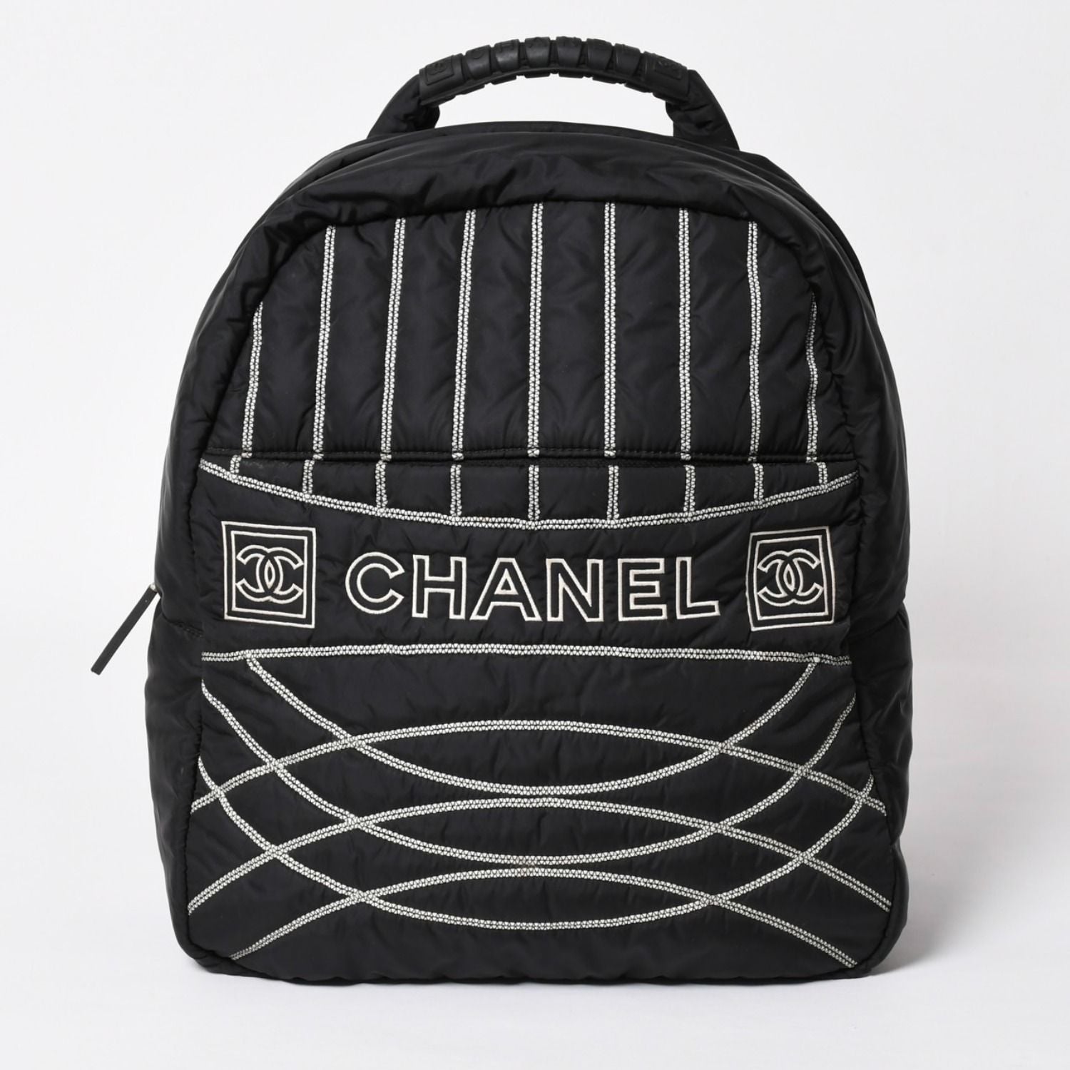 Chanel Sports Line Backpack CC Logo Nylon Stitch Black White