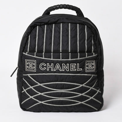 Chanel Sports Line Backpack CC Logo Nylon Stitch Black White