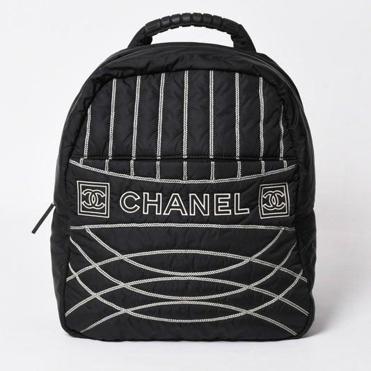 Chanel Sports Line Backpack CC Logo Nylon Stitch Black White