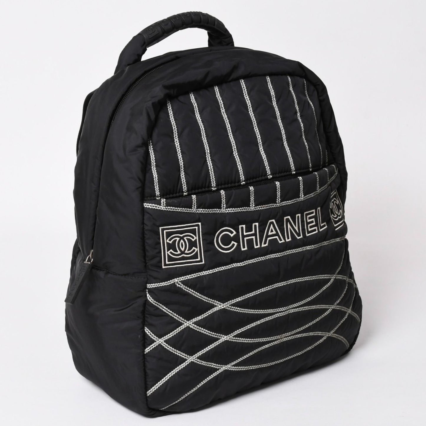 Chanel Sports Line Backpack CC Logo Nylon Stitch Black White — view 3