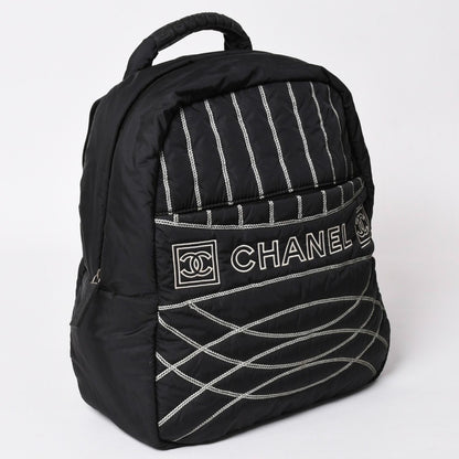 Chanel Sports Line Backpack CC Logo Nylon Stitch Black White — view 3
