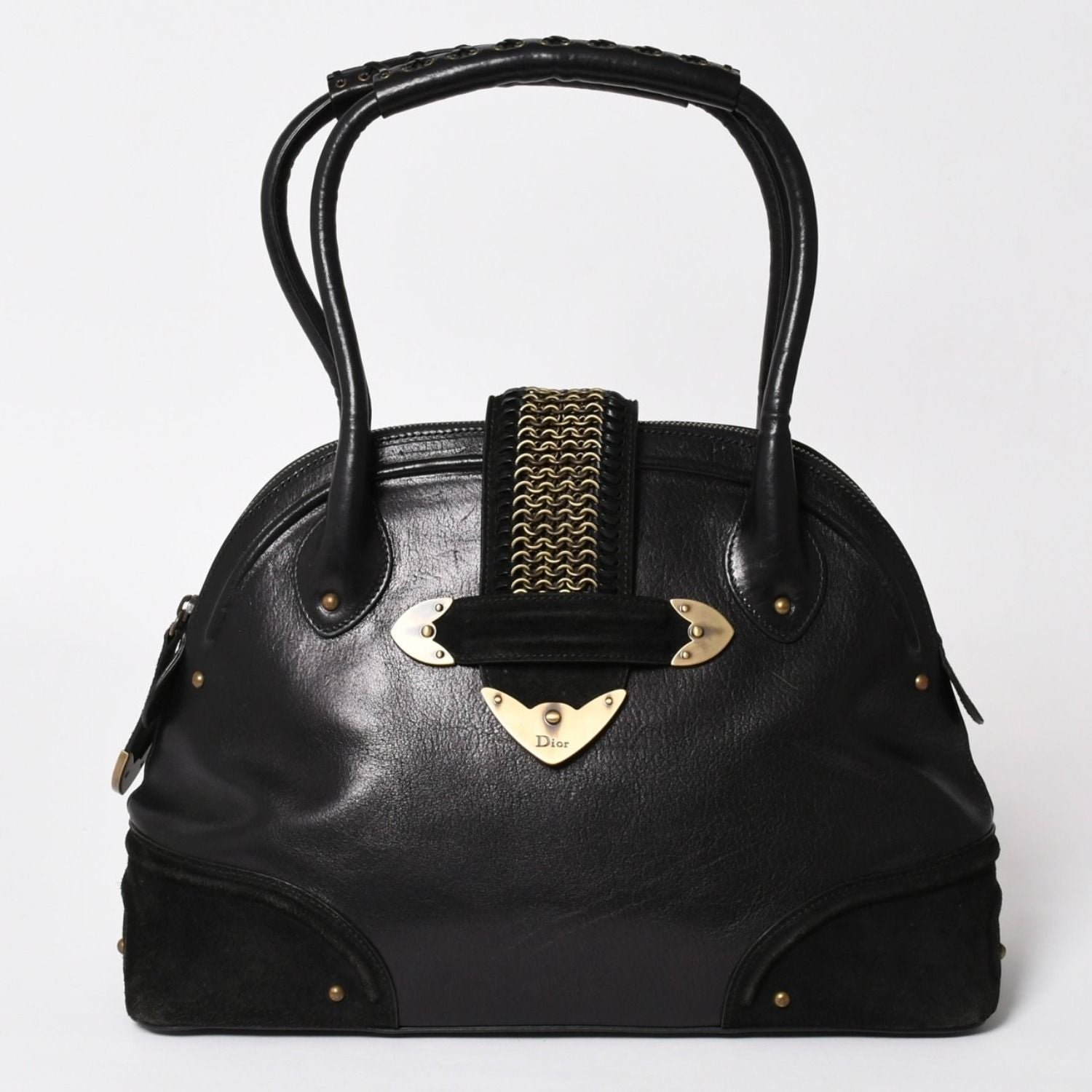 Dior Jeanne Handbag Calfskin Suede Galliano Era Metal Plate Studs Gold