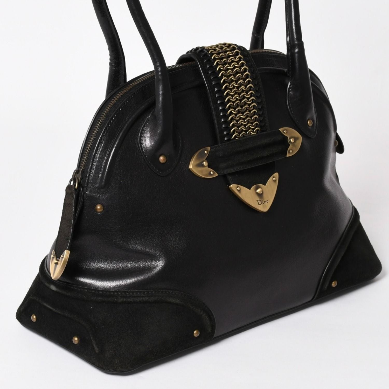 Dior Jeanne Handbag Calfskin Suede Galliano Era Metal Plate Studs Gold — view 3