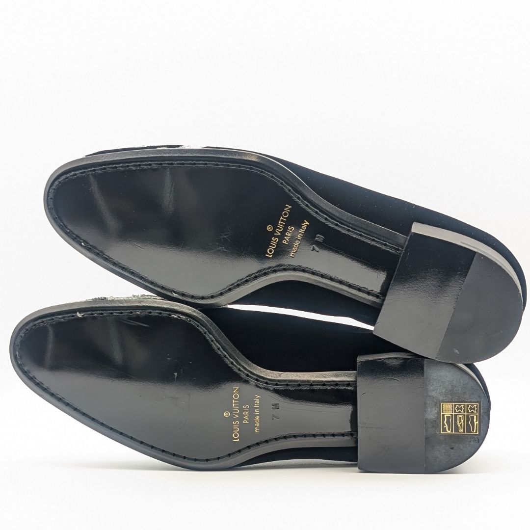 Louis Vuitton Chapman Brazza Auteuil Loafers Black Velvet Velour Embroidery — view 7
