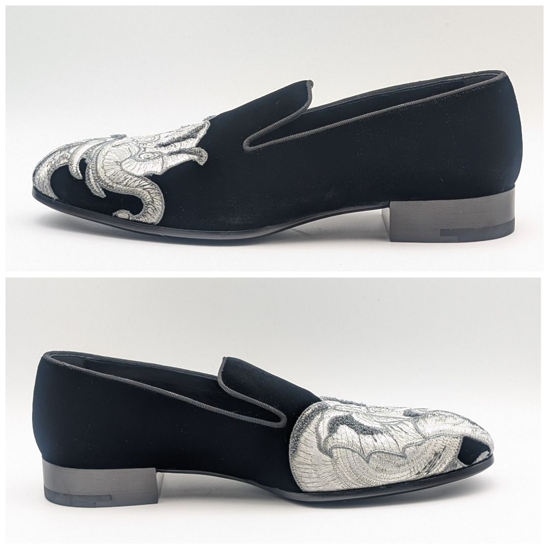 Louis Vuitton Chapman Brazza Auteuil Loafers Black Velvet Velour Embroidery — view 2