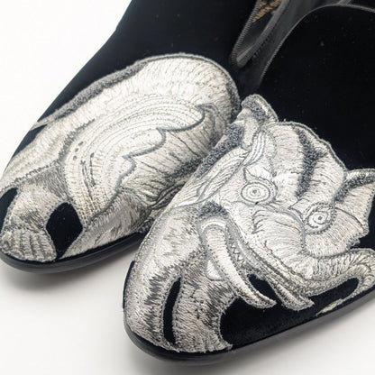 Louis Vuitton Chapman Brazza Auteuil Loafers Black Velvet Velour Embroidery — view 6