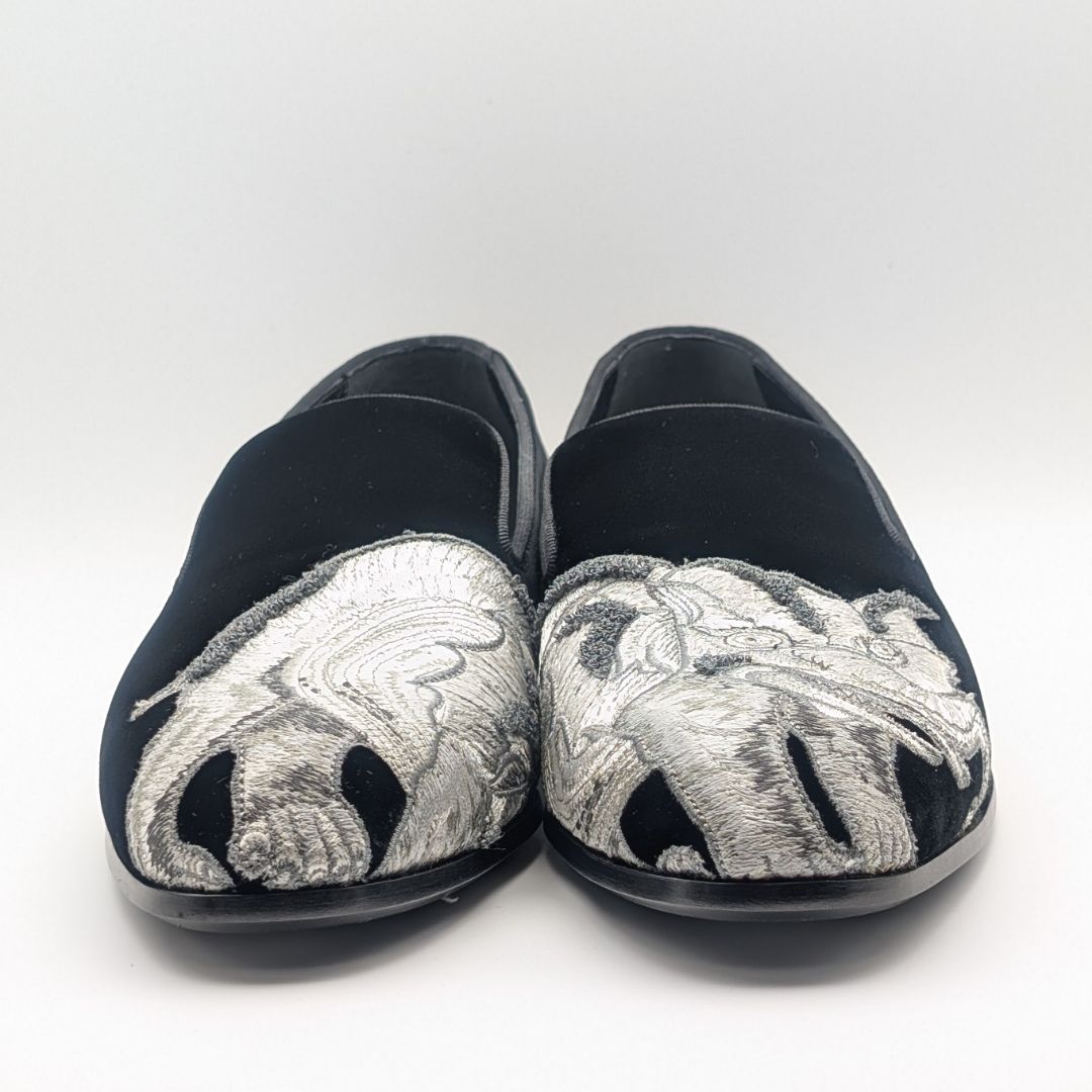 Louis Vuitton Chapman Brazza Auteuil Loafers Black Velvet Velour Embroidery — view 3