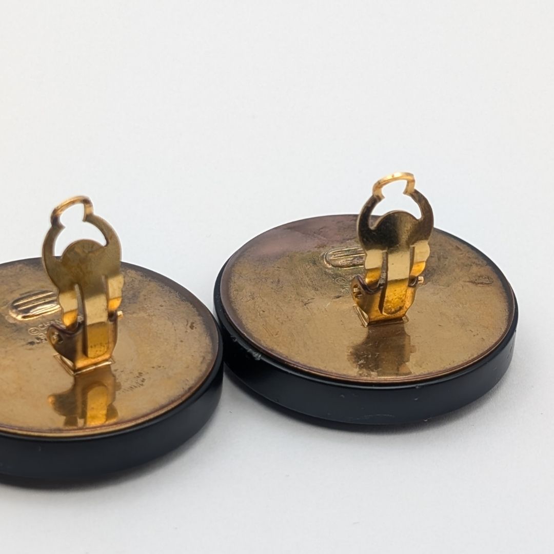 Chanel Earrings CC Logo Gold Black Large Round Vintage — view 6