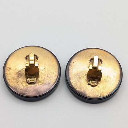 Chanel Earrings CC Logo Gold Black Large Round Vintage — view 5