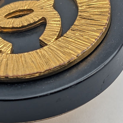 Chanel Earrings CC Logo Gold Black Large Round Vintage — view 4