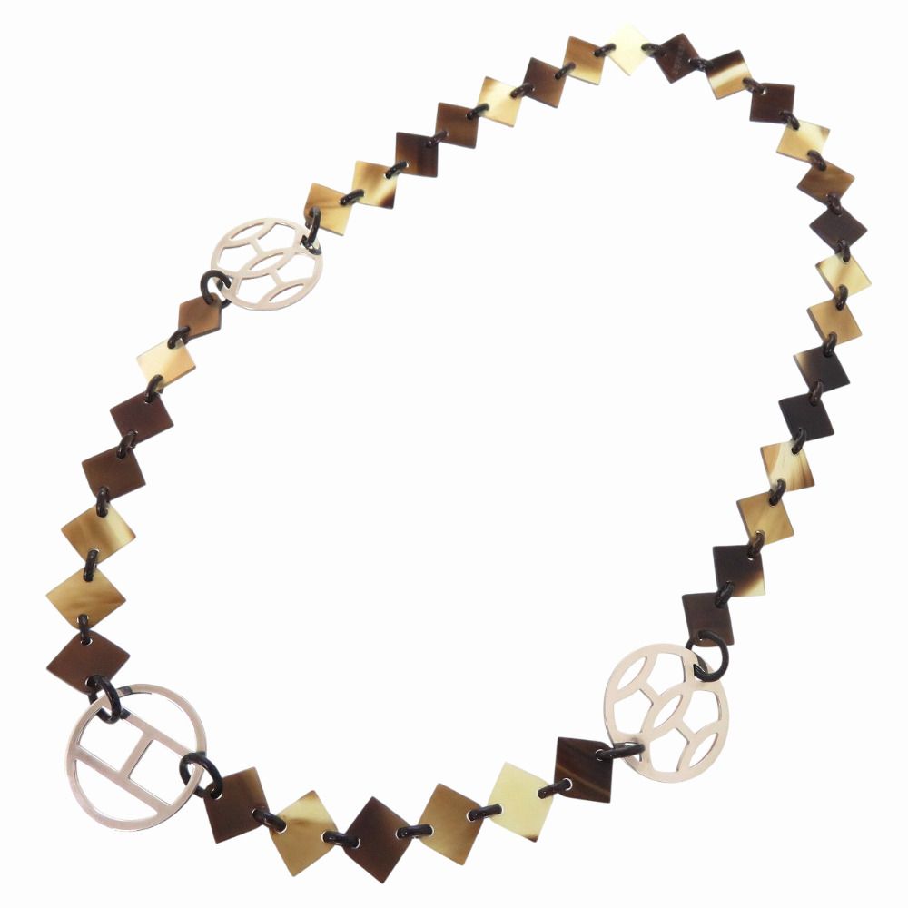 Hermes Diva Buffalo Horn 925 Sterling Silver Brown Necklace