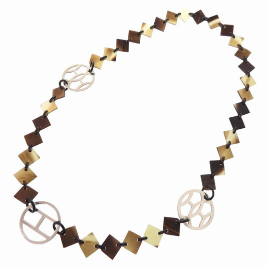 Hermes Diva Buffalo Horn 925 Sterling Silver Brown Necklace