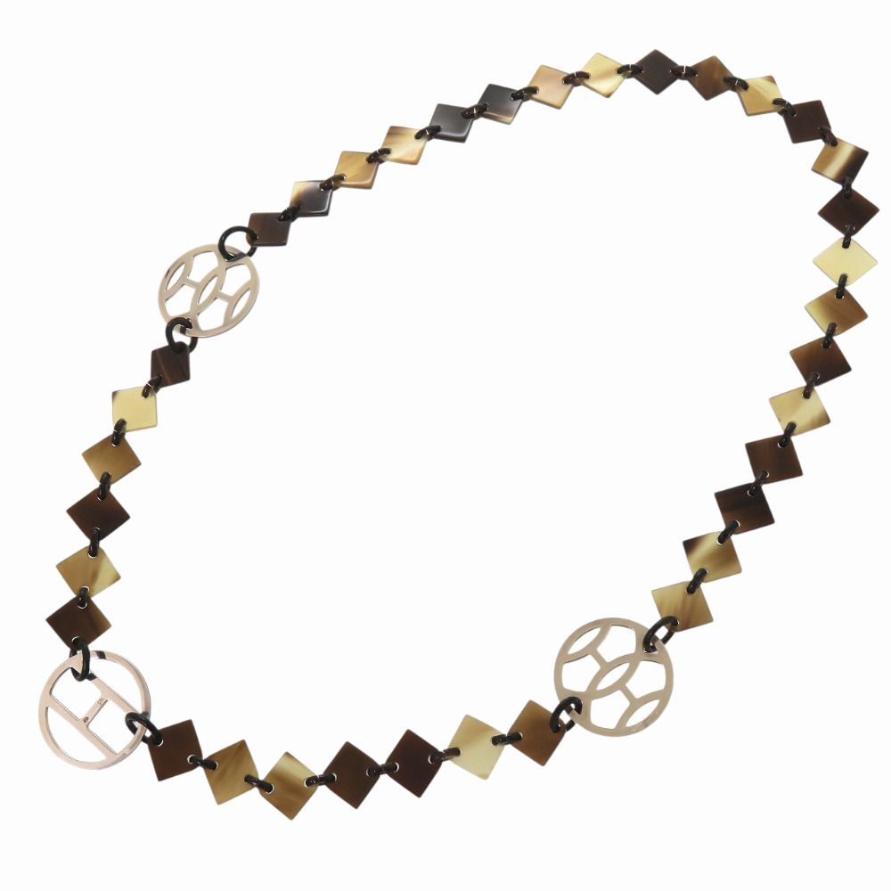 Hermes Diva Buffalo Horn 925 Sterling Silver Brown Necklace — view 2