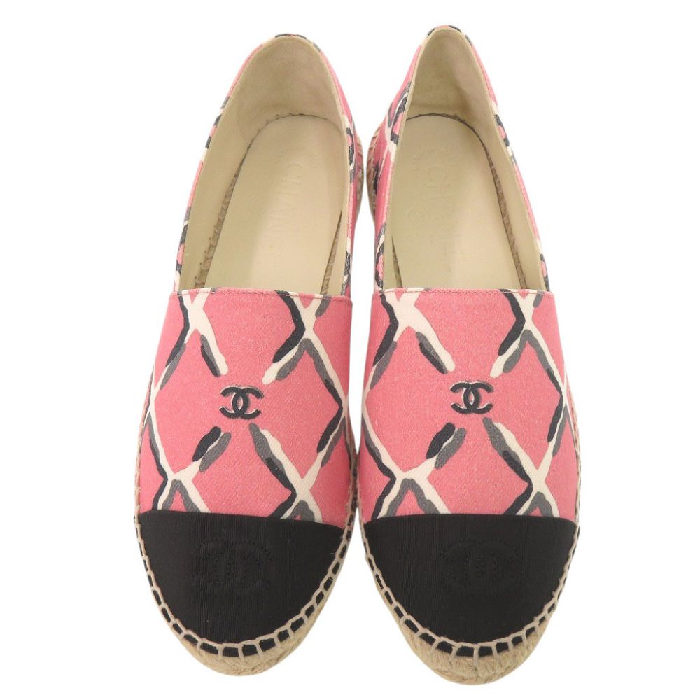 Chanel Espadrilles CC Logo Canvas Hemp Pink Black Flat Shoes Slip On 38 — view 2